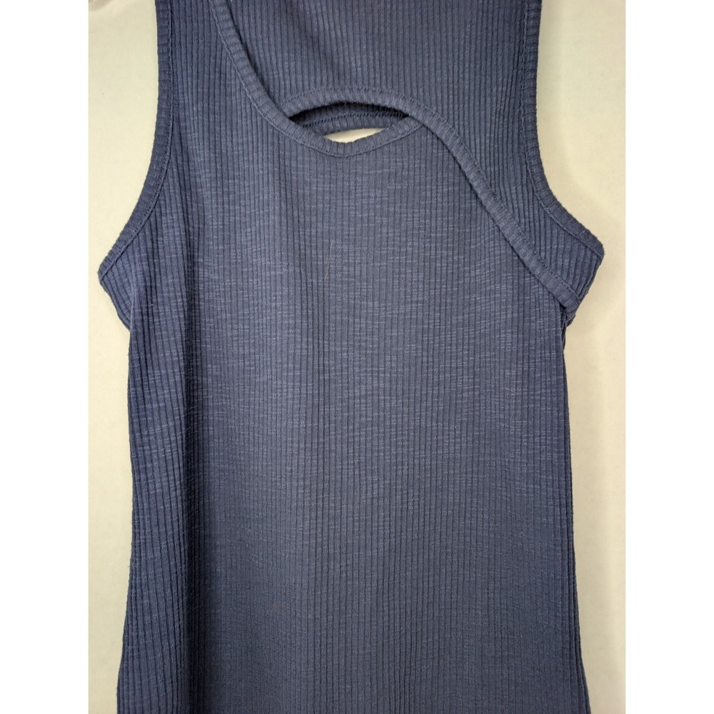 Nine West Womens Medium Blue Ribbed Tank Top Cutout Sleeveless Casual Stretch - Picture 7 of 9